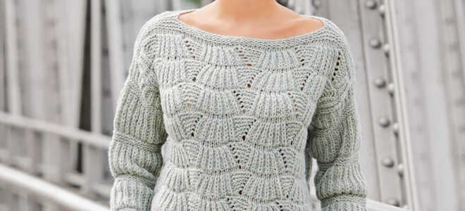Джемпер женский с веерным узором спицами: схемы, фото, видео