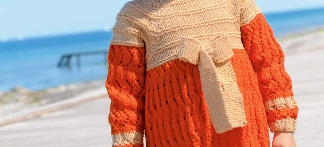 Двуцветное платье с бантом спицами: схемы и узоры, описание вязания, видео мк, 2 модели