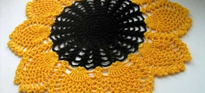 Салфетка подсолнух крючком схема и описание, видео: 4 модели
